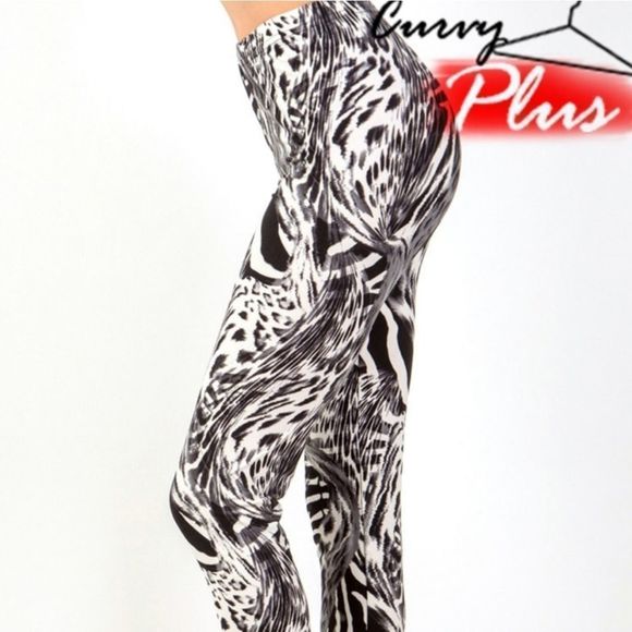 Plus Size Soft Black Animal Print Leggings - Picture 3 of 3